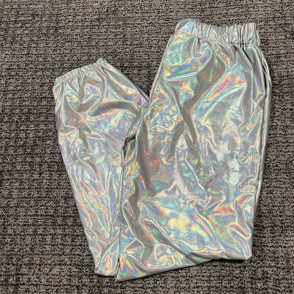 Silver Holographic Jogger Rave Pants XL